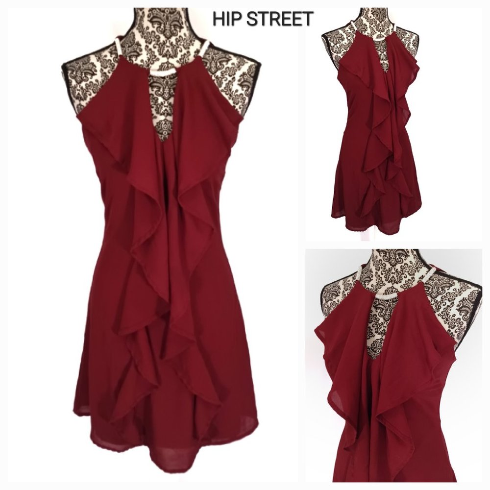 VENUS Jeweled Halter Sleeveless Neck Center Ruffle Fit & Flare Party Dress 4